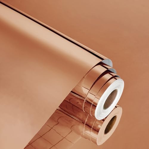 WESTICK Glossy Brown Mirror Wallpaper Peel and Stick Copper Gold Vinyl Roll Self Adhesive Mirror Stickers for Walls Flexible DIY Mirrored Paper for Countertops Cabinets Appliance Non Glass 15.8" x 80" by WESTICK