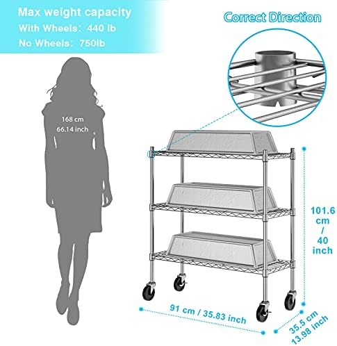 Auslar 3-Tier Storage Shelves with Casters Heavy Duty Metal Shelving Chrome - Image 5