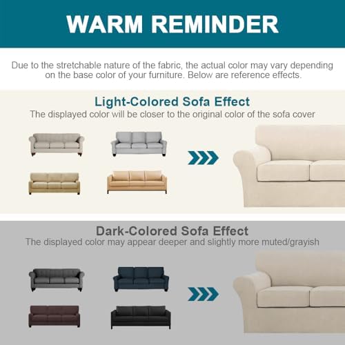 Turquoize 4 Piece Sofa Covers For 3 Cushion Couch Sofa Slipcover Soft Couch Cover For Dogs-Washable Sofa Furniture Covers With 3 Individual Large Cushion Covers Feature Fabric (XL Sofa,Biscotti Beige) - Image 6