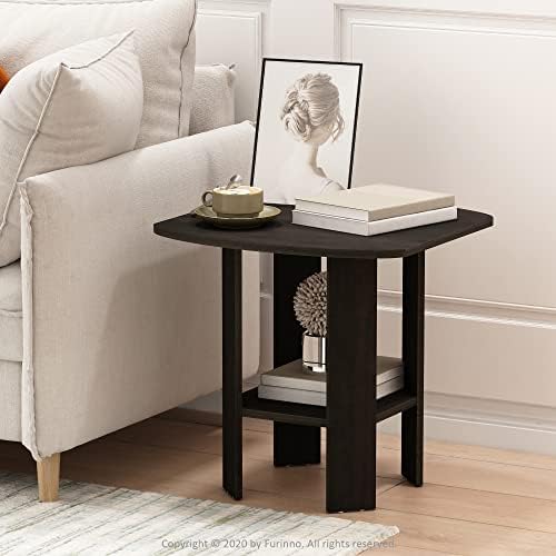 Furinno SIMPLE DESIGN Side Table, 2-Tier Modern End Table with Soft Edges, Open Shelves Night Stand, Bedside Table, for Living Room, Bedroom, Espresso - Image 2