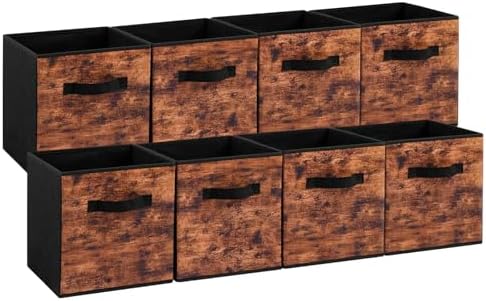 Stero Fabric Storage Cubes, 8 Pack Foldable Storage Bins with Handle, 11 InchBox for Shelves, Closet, Organizer, Rustic Brown and Black by Stero