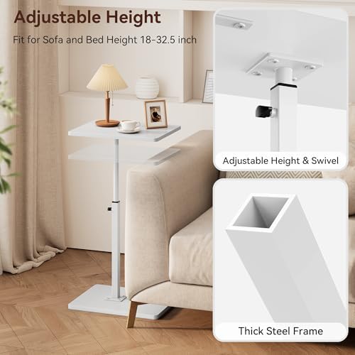 C Shaped End Table with Charging Station, Adjustable Height C Table End Table, 360°Swivel TV Tray Table for Small Spaces, Rounded Corners Couch Table, Side Tables Living Room for Sofa,Chair,Snack,Bed - Image 6