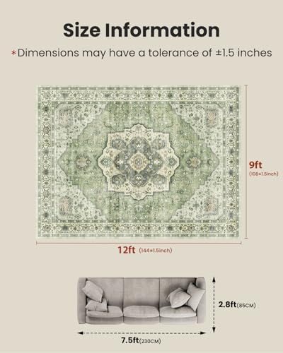 AMADA HOMEFURNISHING 9x12 Area Rug, Washable Low-Profile Large Area Rug with Non-Slip Backing & Durable Edge Binding, Vintage Large Rugs for Living Room, Bedroom - Image 2
