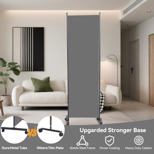 Folding Room Divider W/Wheels,Heavy Duty Base Privacy Screen Separator - Image 2