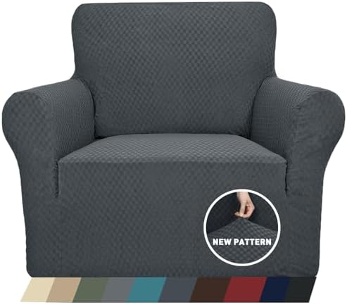 ZNSAYOTX 1 Piece Jacquard Chair Slipcovers for Living Room High Stretch Chair Covers with Arms Anti Slip Pets Friendly Couch Sofa Armchair Cover Furniture Protector (Chair, Dark Grey) by ZNSAYOTX
