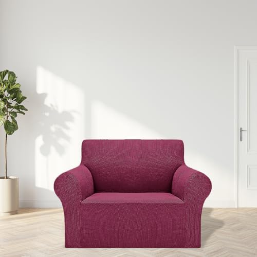 Cupuamon 2026 New Stretch Chair Sofa Slipcovers Couch Cover for 1 Seater Furniture Protector Sofa Covers with Elastic Bottom Jacquard Fabric Small Checks for Pets, Kids - Wine - Image 3
