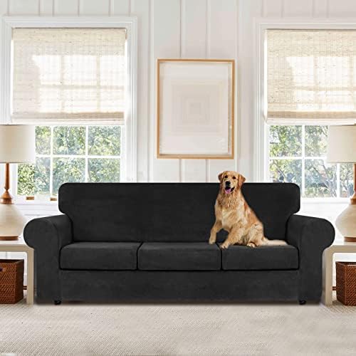 WEERRW 4 Pieces Couch Cover for Sofa Velvet Sofa Covers Washable, Black - Image 2
