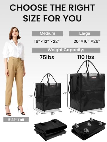 WORKPRO Large Rolling Grocery Bag, 36-Gallon Rolling Tote with 5 Wheels - Image 2