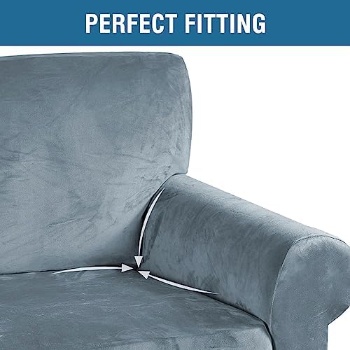 H.VERSAILTEX Stretch Velvet Sofa Covers for 3 Cushion Couch Covers Sofa Slipcovers Furniture Protector Soft with Non Slip Elastic Bottom, Crafted from Comfy Rich Velour (Sofa 72'-90', Stone Blue) - Image 4