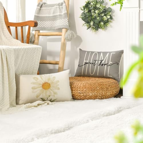 AVOIN colorlife Home Sweet Home Spring Summer Flowers Throw Pillow Covers, 12 x 20 Inch Grey Cushion Case for Sofa Couch Set of 4 - Image 5