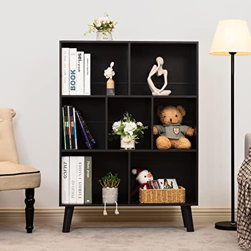 YAHARBO Black Bookshelf,3 Tier Modern Bookcase with Legs,Bookshelves Wood Storage Shelf, Open Book Shelves Cube Organizer,Freestanding Short Bookcases - Image 5