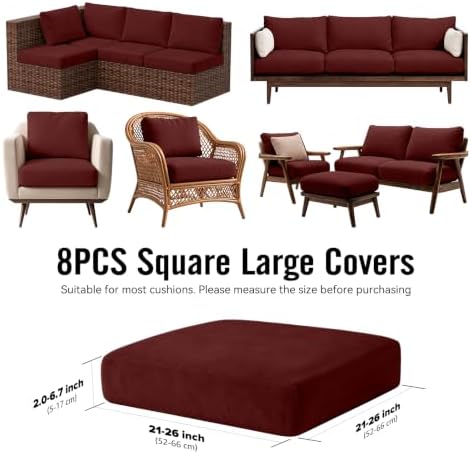 8Pcs Outdoor Cushion Covers, Stretch Patio Furniture Couch Chair Slipcovers - Image 2
