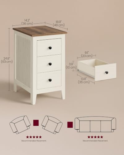 VASAGLE Side End Table with 3 Storage Drawers, Nightstand Farmhouse - Image 2