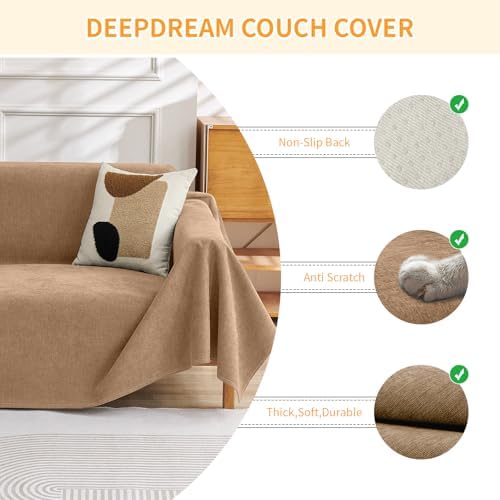 Deep Dream Cat-Scratch Resistant Couch Cover, Waterproof Sofa Cover for 2 Cushion Couch Washable, Pet Friendly Couch Protectors Anti Slip Thickened Slipcovers for Dogs Pets, 71" x 102", Brown - Image 2