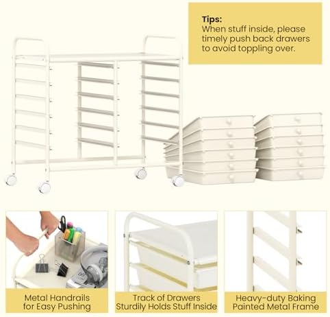 Giantex 12 Drawers Rolling Cart, Mobile Storage Drawer Cart, Classroom Organizer Cart for Office School Supplies Tools Scrapbook Paper Craft Small Printer, Utility Cart on Wheels, White - Image 6
