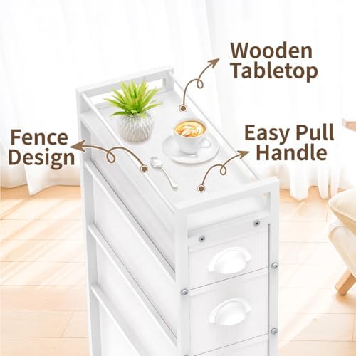 LASZOLA Narrow Cabinet Slim Storage Cart for Bathroom Small Space, White - Image 6