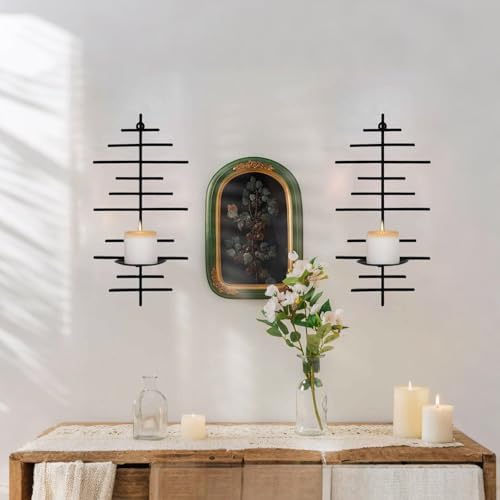 AIM & GGKK Wall Candle Sconce Set of 2,Black Wall Mounted Candle Holder for Home,Living Room, Dining Room,Rustic Farmhouse Boho Decoration - Image 7