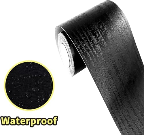 Teemall 10M Black Wood Grain Removable PVC Waterproof Border Wall Decor Removable Self Adhesive Kitchen Bathroom Tiles Sticker Wallpaper 4.2x390 (Black, 2" x 390") - Image 4