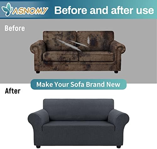 Asnomy Stretch Couch Covers Washable,loveseat Cover Slipcovers,Charcoal Ash - Image 7