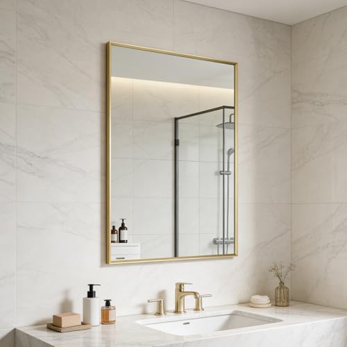 Bathroom Mirror for Wall, 36x24 Inch Framed Vanity Mirror Brushed Gold - Image 3