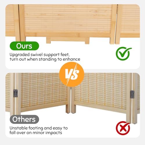 Bamboo Mesh Woven Room Divider 5.6FT,4 Panel Folding Privacy Screen,Beige - Image 2