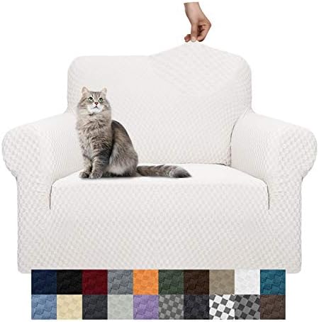 YEMYHOM Couch Cover Latest Jacquard Design High Stretch Sofa Chair Covers for Living Room, Pet Dog Cat Proof Armchair Slipcover Non Slip Magic Elastic Furniture Protector (Small, White) by YEMYHOM