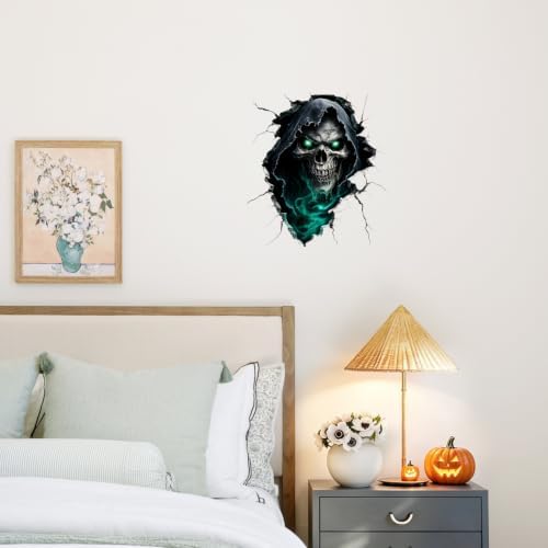 ANNA QUEEN Grim Reaper Skull Wall Decals Peel and Stick Halloween Wall Stickers, Dark Horror Removable Vinyl Wall Decor, Scary Skeleton Wall Art for Haunted House Bedroom Living Room Party Decorations - Image 6
