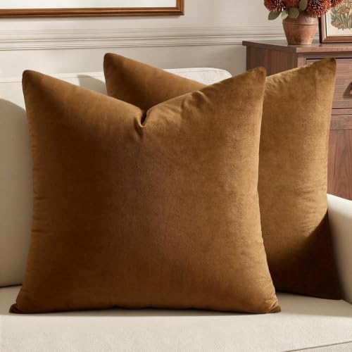 MIULEE Velvet Throw Pillow Covers 18x18 Inch Pack of 2 Golden Brown by MIULEE