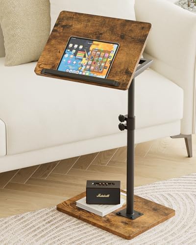 Masupu Sofa Arm Tray Table - 360° Swivel Height Adjustable End Table, Small Snack Side Table for Couch, C Shaped Table for Bed, Chair or TV Tray Table(Rustic Brown, Angle Adjustable) by Masupu