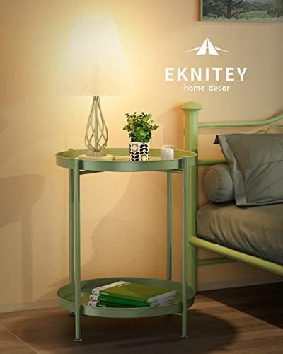 EKNITEY 2 Tier End Table - Metal Side Table with Removable Tray(Atrovirens) - Image 4