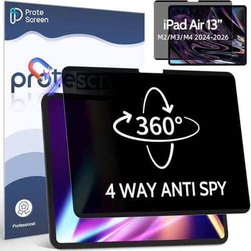 360° Magnetic Privacy Screen for iPad Air 13 Inch 2024-2026 (M2/M3/M4, 6th/7th/8th Gen), 4 Way Privacy Removable Anti Glare Blue Light Filter Shield Film Anti Spy Protector by Protescreen