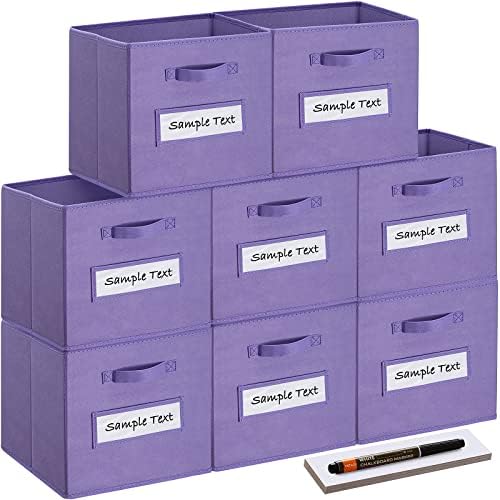 13x13x13 storage cube bins(Set of 8) Fabric storage cubes with 8 Labels Window Cards & a Pen, storage cubes 13x13, Collapsible 13 inch cube storage bins, Cubby Organizer Boxes, Purple by Artsdi