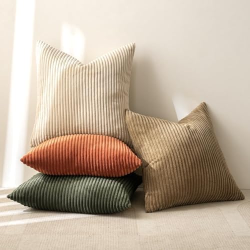 MIULEE Fall Corduroy Decorative Throw Pillow Covers Rust-Olive Green 24x24 - Image 7