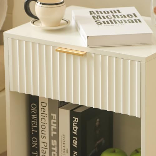 Fultyle White Fluted Nightstand, Modern Bedside Table with Drawer and Shelf - Image 6
