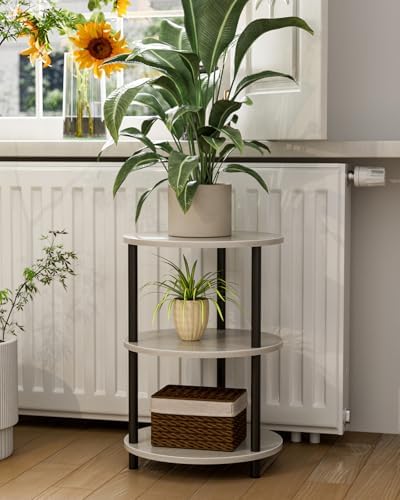 XBurmo Small Round End Table - 3 Tier Design Accent Table, Narrow Side or Bedside Stand, Industrial Vintage Nightstand for Bedroom, Living Room, or Small Spaces, Set of 2, Greige - Image 6