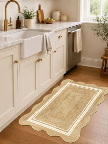 Boho Scalloped Outdoor Rug, 28"x43" Front Door Mat Indoor Entrance - Image 7