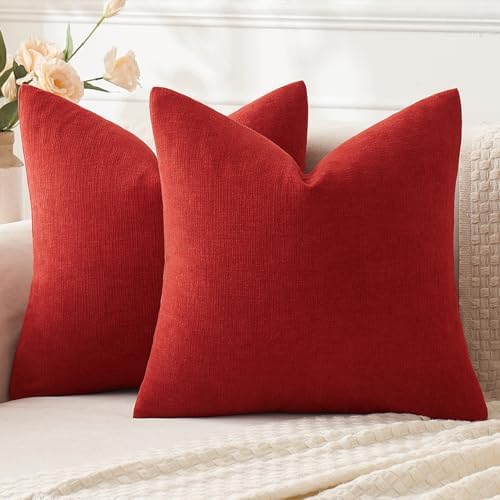 MIULEE Red Chenille Couch Euro Throw Pillow Covers, 22x22 by MIULEE