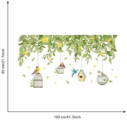 Hanging Green Vine Wall Decals,Succulent Plants Wisteria Floral Flowers Butterflies Birds Wall Stickers, Self-Adhesive Vinyl Removable Living Room Sofa TV Wall Decor - Image 2