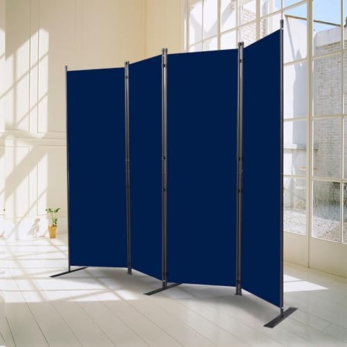 Room Divider, 4 Panel Folding Privacy Screens with Wider Feet, Navy Blue - Image 6