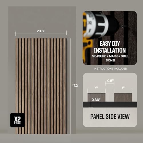 2-Pack Wood Panels for Wall - Acoustic Wood Slat Wall Panels, Soundproof Wooden Paneling for Interior Decor - Image 5