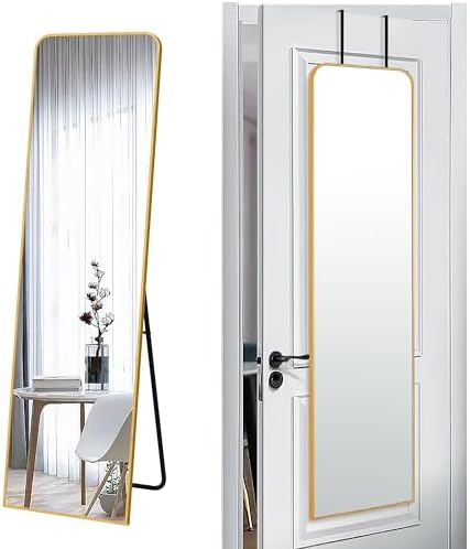 57x16" Full Length Mirror Floor Stand,Over the Door,Wall Mounted Gold by SCWF-GZ