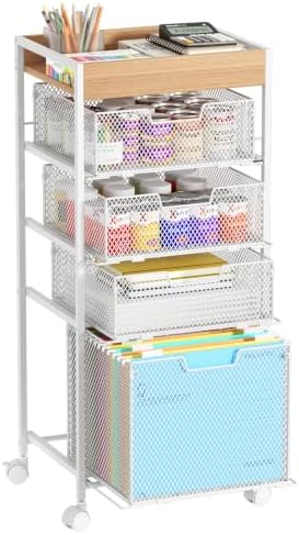 SWTYMIKI Rolling File Cart with Drawers - 5 Tier Art Craft Rolling Organizer Cart - Office Storage &Organization, Mobile Metal File Cabinet for Office and Home White by SwtyMiki-TidyHomeSweetLife