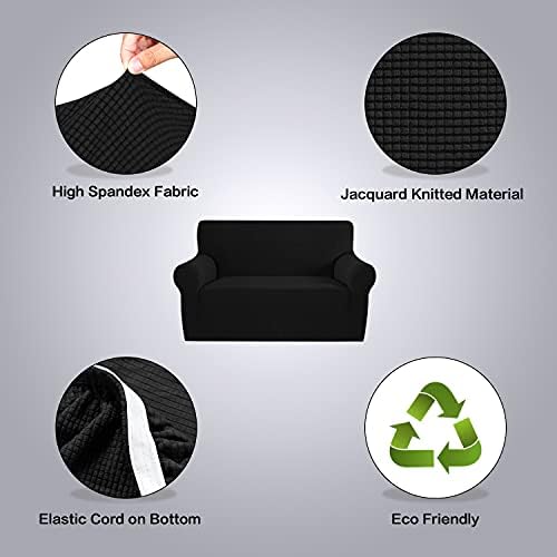H.VERSAILTEX Stretch Couch Cover Slip Covers for Sofas/Couches 2 Cushions Pet Couch Covers for Sofa 1 Piece with Elastic Bottom, Textured Checked Jacquard Fabric(Loveseat 58"-70" Wide, Black) - Image 4