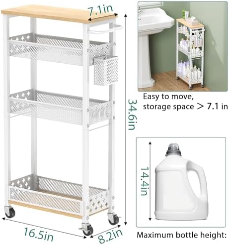 XYZLVSI Slim Rolling Storage Cart, 4 Tier Narrow Shelf for Small Spaces - Image 4