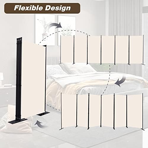 Room Divider, 6 Panel Folding Privacy Screens with Wider Feet, Beige - Image 5
