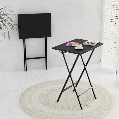 VECELO Folding TV Tray for Eating Set of 4, Portable Dinner/Snack Table with Cup Holder for Couch, Living Room and Small Space,Black - Image 2