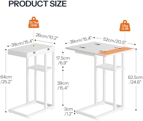 HOOBRO Foldable C Shaped End Table, C Shaped Side Table with Storage Shelf, Slide Under Couch Table for Sofa, Small Spaces, for Living Room, Bedroom, Easy Assembly, White WW29SF01 - Image 3