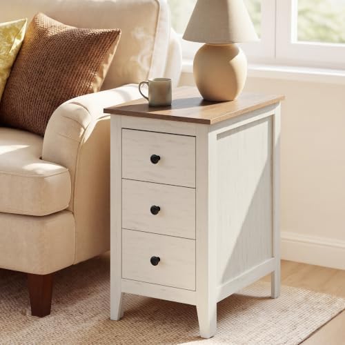 VASAGLE Side End Table with 3 Storage Drawers, Nightstand Farmhouse by VASAGLEbySONGMICSHOME