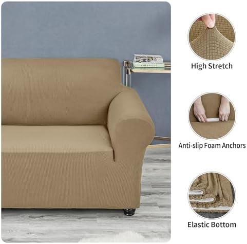 Joccun Stretch Chair Couch Cover,1-Piece Sofa Slipcover Spandex Jacquard Fabric Sofa Covers with Elastic Bottom,Washable Furniture Protector for Dogs,Cats,Kids(Armchair,Wide 35" - 55",Tan) - Image 4
