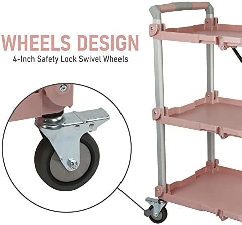 Olympia Tools 89-354 Pack N Roll Collapsible Service Cart, XL, 300LB Capacity, Rose - Image 6